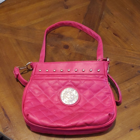 Handbags - Chic Pink Quilted Shoulder Bag with Gold Studs